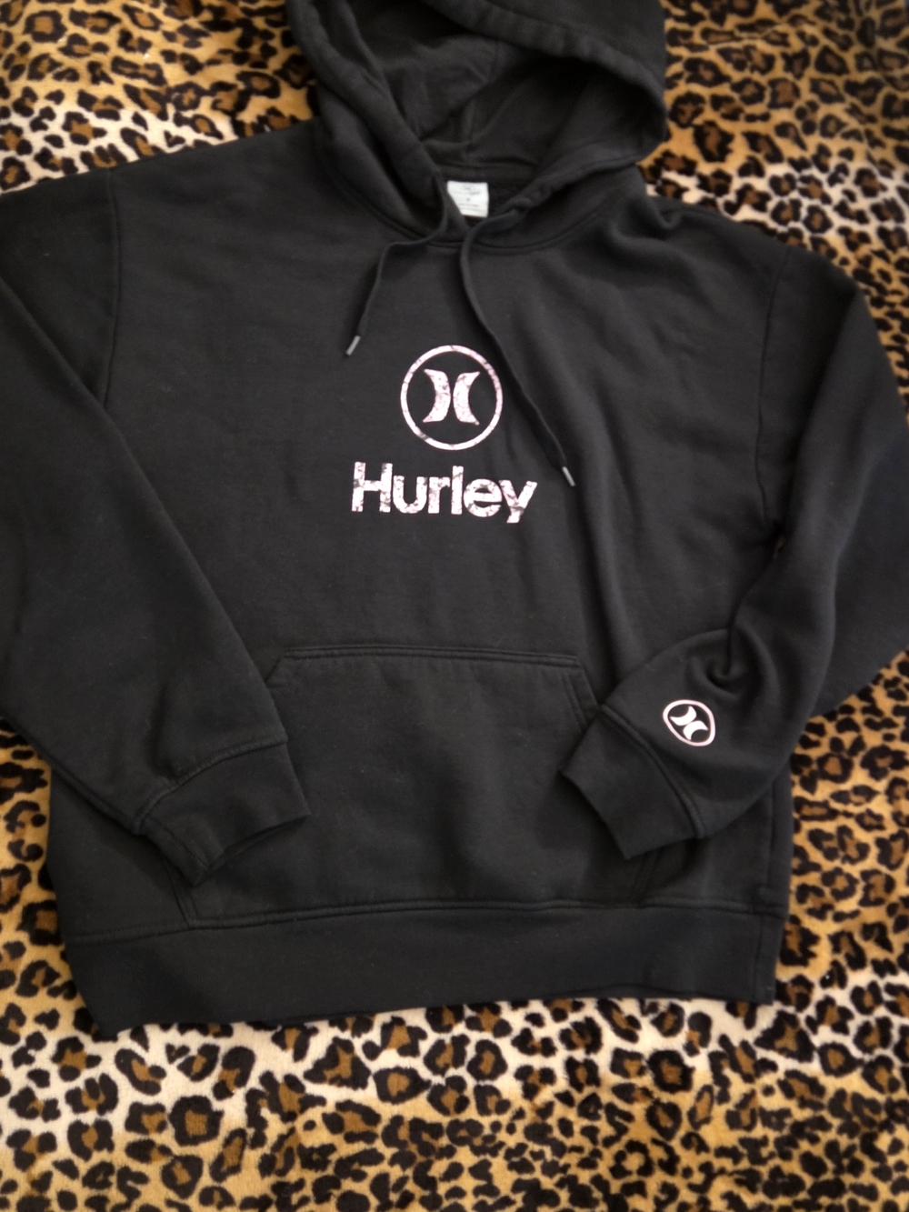 Hurley Black Hoodie with Pink Logo - Men's Pullover Sweatshirt